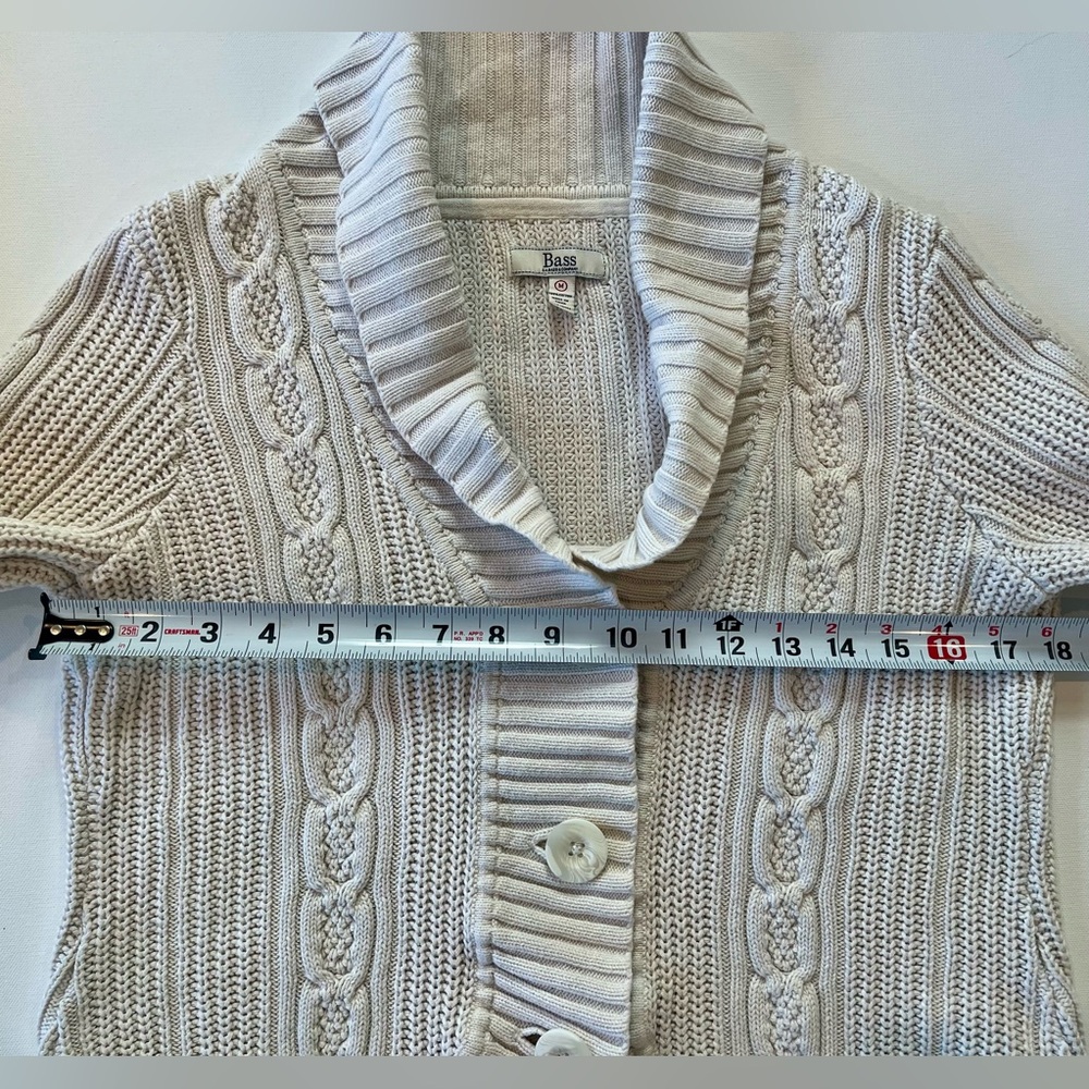 Bass Cable Knit Cream Cardigan Medium - Picture 8 of 14